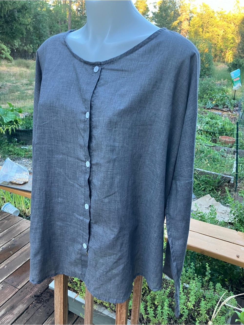 Miss Look 2XL lightweight gray simple button down shirt